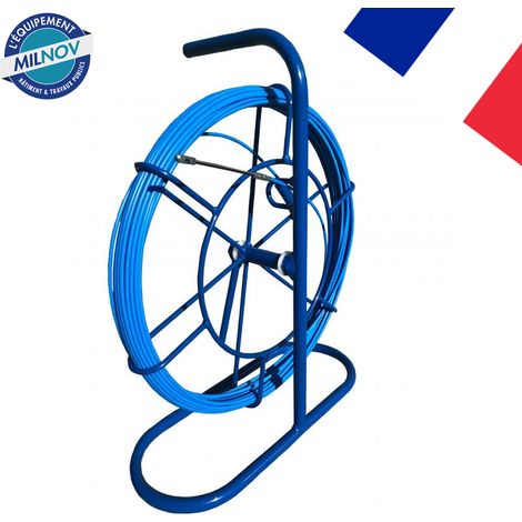 Aiguille tire-fil en acier/nylon Ø 4 mm longueur 30 m – Dévidoir robuste sans roulettes – 2 embouts filetés M5 – Tête flexible et oeillet – Milnov