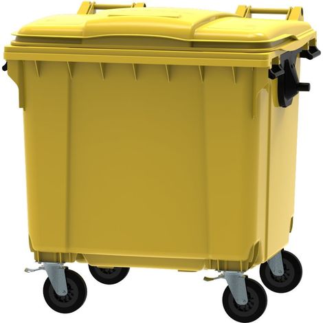 ESE France Conteneur Poubelle à déchets 4 roues - 1100L - Robuste et Professionnel - 100% Recyclé - Jaune