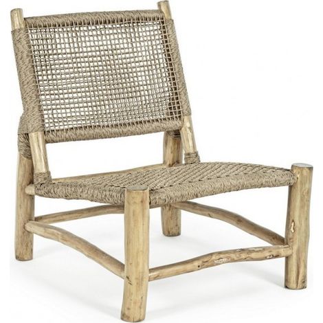 Poltrona "Lampok" con struttura in legno di teak, schienale con intreccio in fibra sintetica, per esterno (1/5)