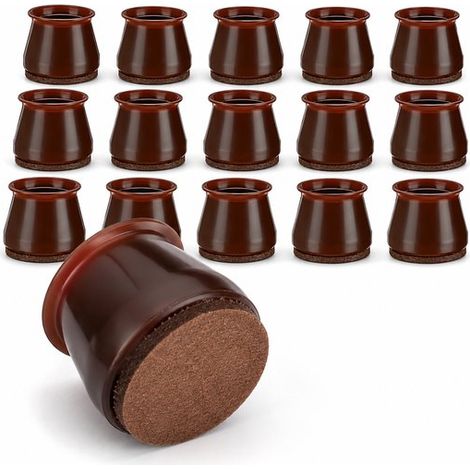 Lot de 16 patins de chaise – Aspect bois marron – Base feutre – Protection de sol (1/5)