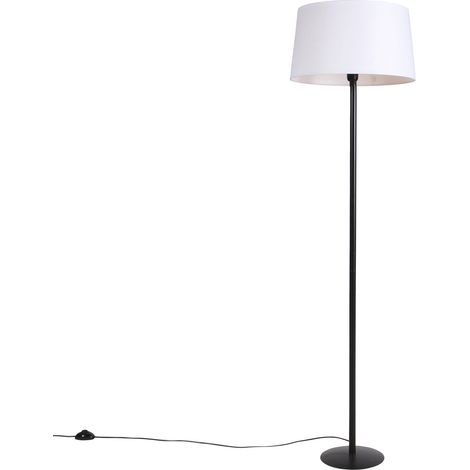 QAZQA Lámpara de pie negra con pantalla de lino blanco 45 cm -