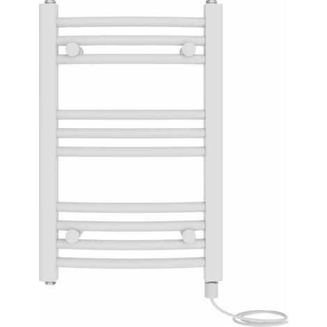 Bathroom Curved Prefilled Electric Heated Towel Rail Ladder Warmer Radiator 600x400mm White (1/5)