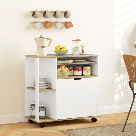 Chariot de cuisine roulant avec espace de rangement, placard, étagères réglables, pour cuisine, salon, salle à manger, blanc (1/5)
