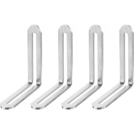 Lot de 4 équerres d'angle réglables en acier inoxydable à 90 degrés pour meubles, étagères, lits, tables - 80 x 80 mm - Argenté (1/4)