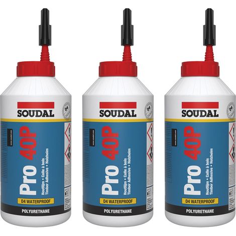 3x Soudal PRO 40P PU Holzleim D4 wasserfest Holzkleber Fenster Türen 750g (1/2)