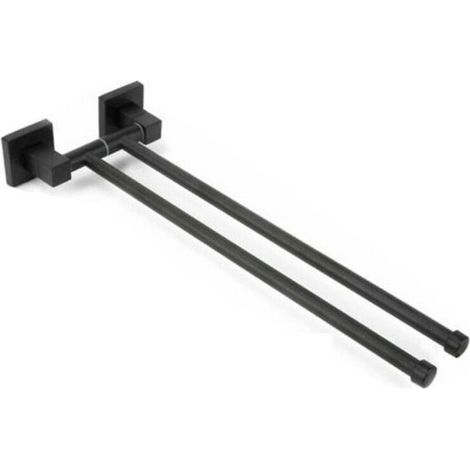 PORTE-SERVIETTES 2 BARRES SUPPORT MURAL SALLE DE BAIN NOIR HOME ROD 02117 (1/2)