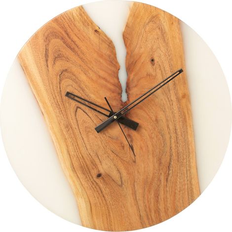 Horloge murale moderne bois d'acacia et résine blanche élégante - Bois naturel et blanc résine (1/2)