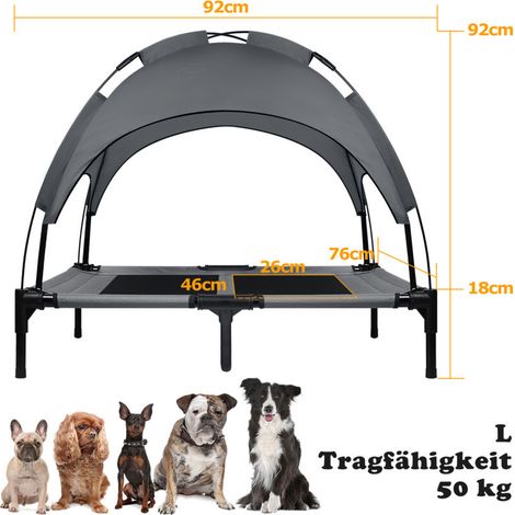 HENGMEI Lit pour chien avec toit - Protection solaire - L 92 x 76 x 92 cm - Avec baldaquin - Pour l'extérieur - Avec repose-pieds antidérapant - Résistant aux intempéries - Cadre en fer