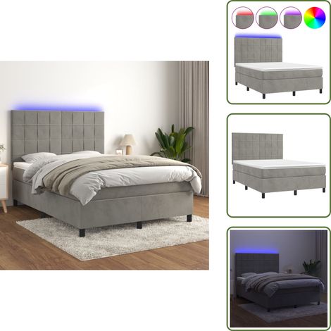 Boxspringbett mit Matratze & LED Hellgrau 140x190 cm Samt - Boxspringbett - Doppelbett - Samtbett - Samt - Luxusbett (1/5)