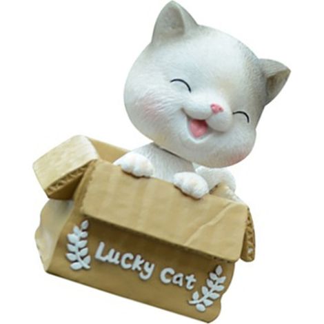 Décoration de tableau de bord de voiture : chat porte-bonheur en résine à tête tremblante, figurine de chat mignon et dansant, idéale pour la décoration intérieure de votre voiture. (1/5)