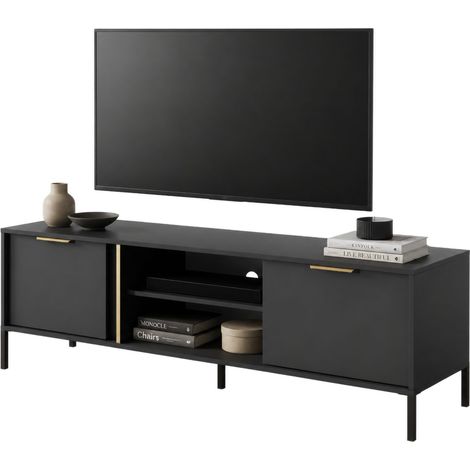 Tv-Kommode Kaleka, 2 Regale, 2 Türen, 4 Fächer, 153x40x53h cm Schwarz