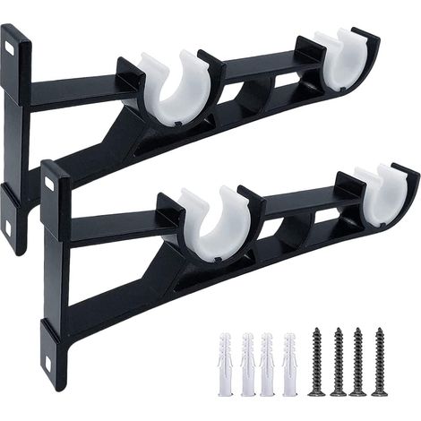 Lot de 2 supports de tringle à rideaux à double trou (noir, double trou)19.5cm