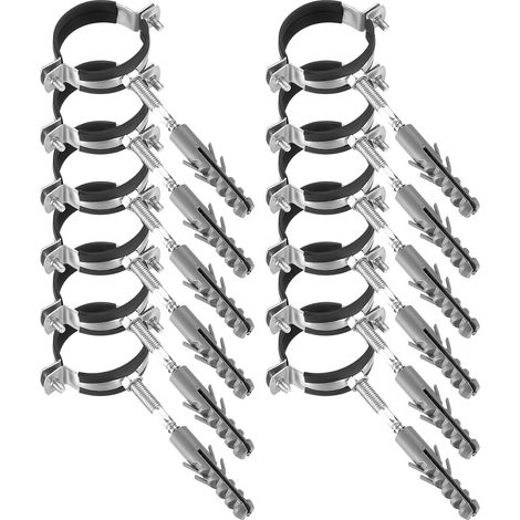 36 50mm Collier de Serrage: 12 Colliers de Serrage + 12 Chevilles + 12 Boulons de Suspension, Support Fixation de Tuyau Mural avec Insert en Caoutchouc pour Plombiers, Tuyaux Ronds (1/5)