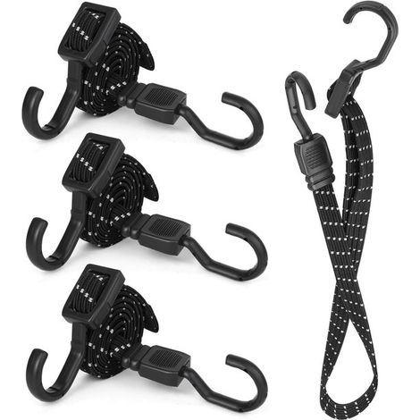 Set di 4 corde elastiche con ganci da 100 cm - regolabili - adatte per teloni - auto - moto e campeggio (1/5)