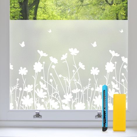 Película para ventana con estampado floral esmerilado, anti-UV, anti-calor, electrostática, no adhesiva, 45 × 200 cm (1/5)