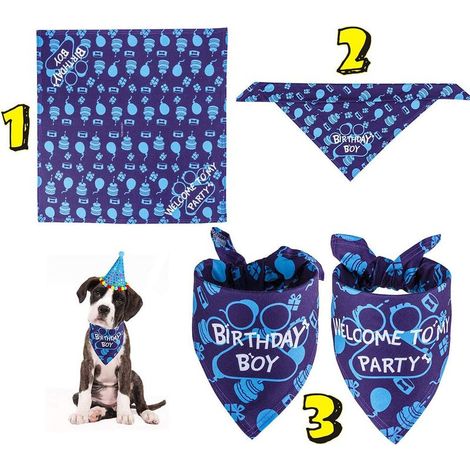 Hundegeburtstags-Deko-Set, bestehend aus Wimpelkette und Halstuch, Hundemotiv, blaue Farbe (1/3)