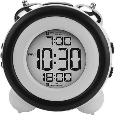 Réveil numérique avec affichage de l'heure et de la date, double alarme, volume extra-fort, adapté aux gros dormeurs, double alarme, rétroéclairage bleu. (1/5)