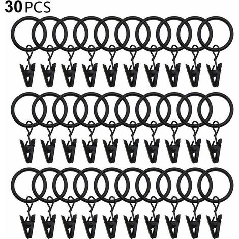 – Lot de 30 anneaux de rideaux en métal noir – Œillets 25mm – Pinces à draperie solides – Résistants à la corrosion pour hôtels et restaurants (1/5)