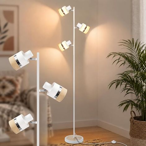 GBLY Lampada da terra vintage per soggiorno tre luci stile bohémien bianco rotazione 350° E14 con interruttore a pedale metallo vintage e paralume in tessuto lampada da lettura per camera da letto sen (1/5)