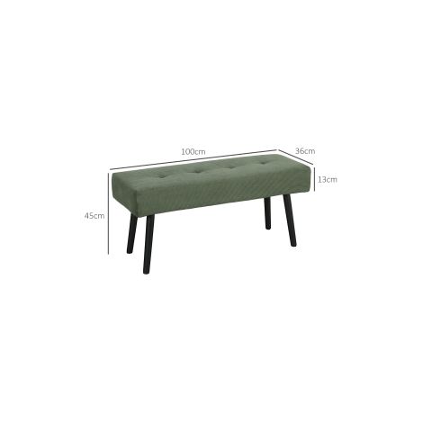 Banc rembourré vert en velours côtelé avec capitonnage et pieds en métal, pour chambre, salon et entrée (1/5)