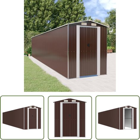The Living Store Geräteschuppen Dunkelbraun 192x1021x223 cm Verzinkter Stahl - Gartenschuppen - Gerätehaus - Werkzeuglager - Außenaufbewahrung - Gartenbedarf (1/5)