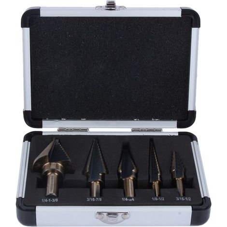 5Pcs HSS Forets étagé Mèche conique Trépan à redan kit Outil électrique avec Boîte range (1/5)