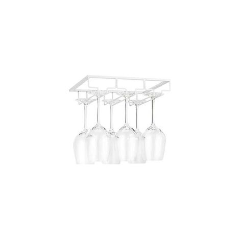 Support de Verre à Vin - Porte-Verres à Pied Suspendu sous Armoire en Métal avec Vis, Support de Rangement pour Verre en Fer Inoxydable avec 3 Rangées pour Cuisine, Bar, Restaurant Blanc