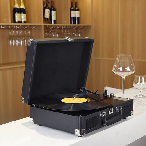 Decdeal Tourne-disque vinyle vintage BT Phonographe USB Enregistrement 33/45/78 tr/min Prise en charge des disques 7/10/12 pouces Platine vinyle portable avec haut-parleurs Entrée audio 3,5 Sortie lig (1/5)