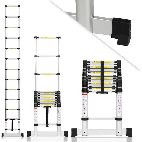 TolleTour Aluminium Teleskopleiter 3,8M, Leiter Ausziehbar mit Stabilisator, Klappleiter, Mehrzweckleiter, Stehleiter, Haushaltsleiter, Außenleiter, 150 kg Belastbarkeit