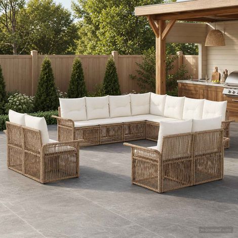 Salon de jardin canapé modulable 11 pièces en polyrotin beige et blanc crème - PANGIVO (1/5)