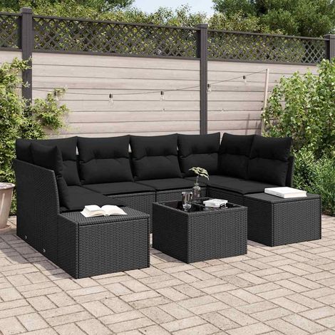 vidaXL Set Divano da Giardino con cuscino 8 pcs Nero polyrattan (1/5)