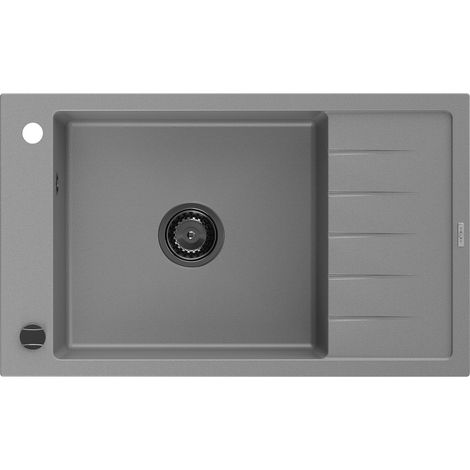 Mexen Elias évier en granit à 1 cuve avec égouttoir 795 x 480 mm, Gris, siphon Noir - 6511791005-71-B (1/5)