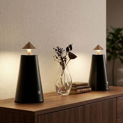 Set da 2 lampade da tavolo a LED, lampada da salotto con dimmer a sfioramento, nero e cappuccino, metallo, altezza 19 cm (1/5)