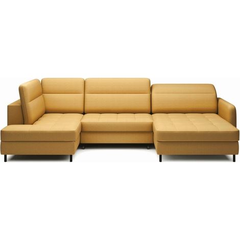 Canapé d'angle convertible BERTHO 306 cm jaune orangé – Angle droit avec coffre