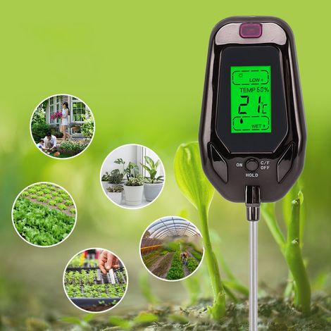 5-in-1-Bodenmessgerät für den Gartenbau: Misst Bodenfeuchtigkeit und -luftfeuchtigkeit pH-Tester für Freilandblumen und Topfpflanzen (1/5)