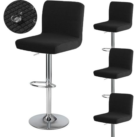 Housses de tabouret de bar imperméables en jacquard (4 pièces), hauteur moyenne-basse (noir) (noir)