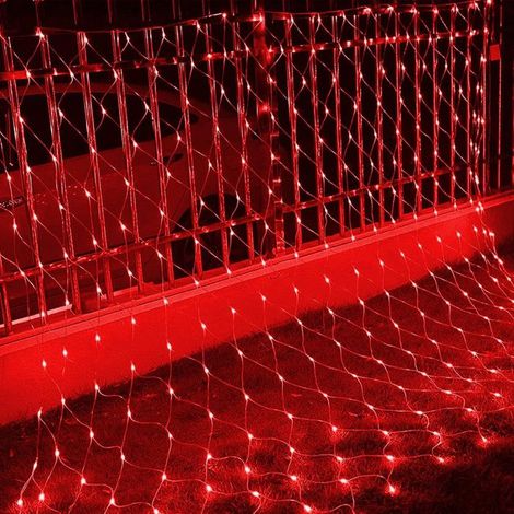 1x Guirlande lumineuse, Filet LED 3x2m, 200 LEDs rouge, 8 modes IP44, Jardin Noël
