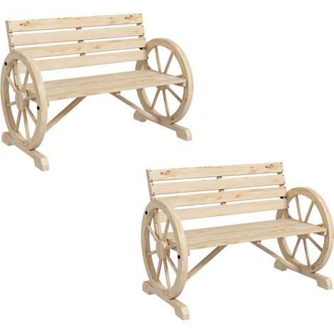 2er-Set gartenbank 2-Sitzer, Sitzbank, Holzbank, Parkbank mit Armlehne im Landhausstil, bis 240 kg belastbar, Tannenholz, Natur
