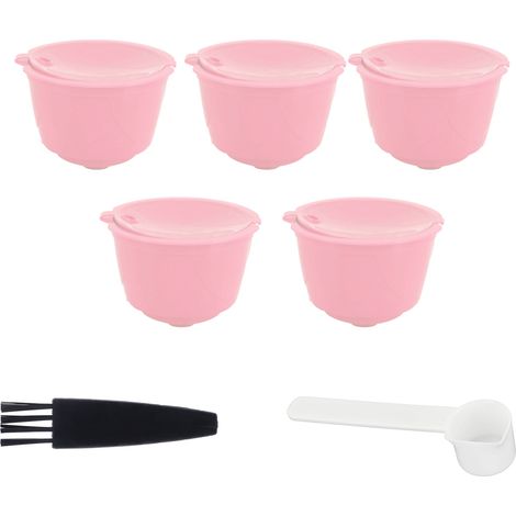 Capsules à café réutilisables remplissables filtre kit accessoire pour DOLCE GUSTO (rose 5 capsules 1 cuillère 1 brosse) (1/5)