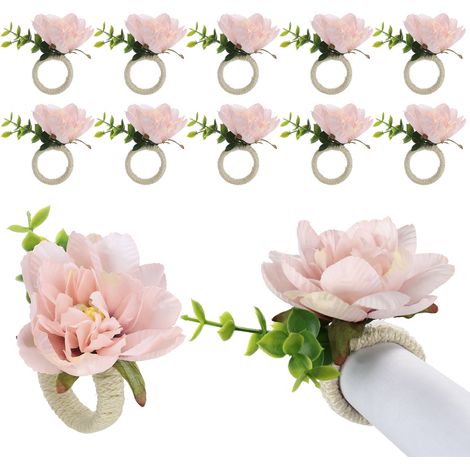 Anillo para servilletas con estampado floral, Haré Cloth+Foam Craft, modelo FR-01, blanco, verde, rosa, verde, blanco, rosa, 9 x 8,5 cm, 1 unidad, regalo reutilizable para fiestas y decoración de mesa (1/5)