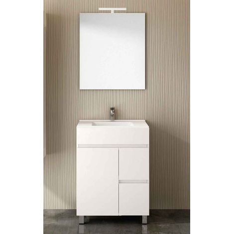 Meuble de salle de bain VIDAR avec plan vasque et miroir. Avec porte-serviettes en cadeau différentes coleurs et tailles EN Blanc 60Cm (1/5)
