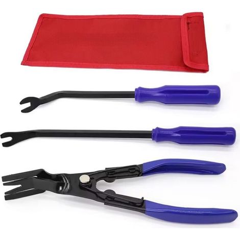 Kit de tournevis pour boutons de voiture - Tournevis 6" + 8" + Pince pour interrupteurs + Sac en tissu, Kit d\'outils pour le démontage des boucles de panneaux de porte et la réparation automobile (1/3)