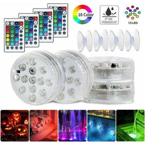 Lot de 4 lampes LED submersibles pour piscine RVB à changement de couleurs IP68 Étanche pour fontaine de piscine, mariage, fête, Halloween, Noël Décoration (4 pièces) Ephé (1/4)