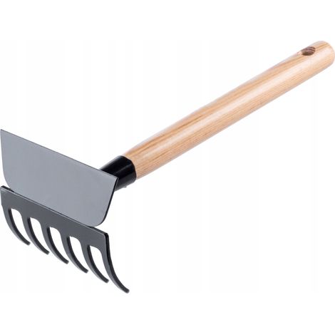 KADAX Gartenhacke mit Holzstiel, Trapezform, 6 Zinken, Schwarz