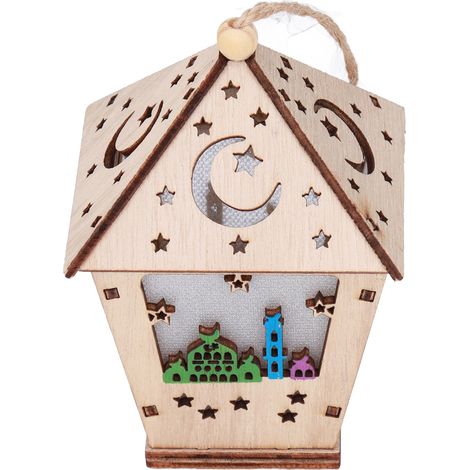 Lampe de Ramadan, forme de maison en trois dimensions, design unique, suspension, lampe décorative en bois, artisanat, ornements (1/5)