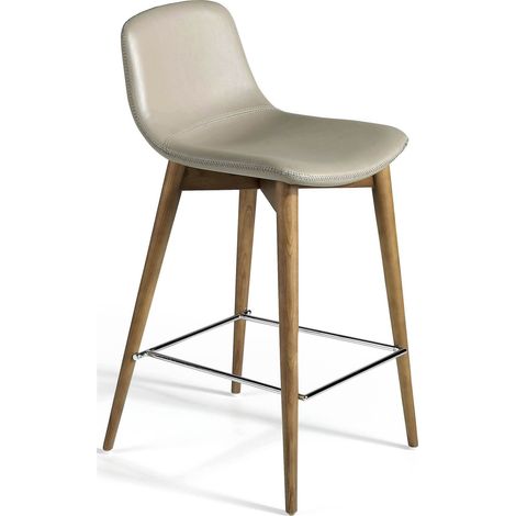 Tabouret pieds bois massif siège rembourré en simili cuir - Noix, chocolat (1/5)