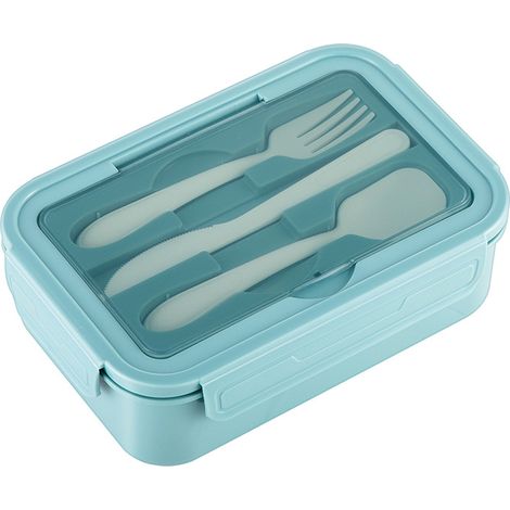 Bento-Lunchbox für Kinder und Erwachsene mit 3 abgedeckten, auslaufsicheren Fächern, 1400 ml, mikrowellengeeigneter Kunststoffbehälter für Snacks (blau)