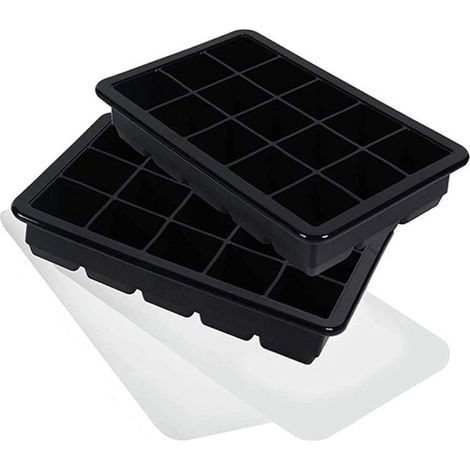 Silicone Eiswürfelschalen avec Couvercle, lot de 2, bac à glaçons, les Glaçons, de la Bière, des Cocktails(Noir) (1/5)