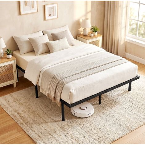 Letto in metallo 140 x 200 cm con contenitore sotto il letto, rete a doghe, nero OKMYHOME (1/5)