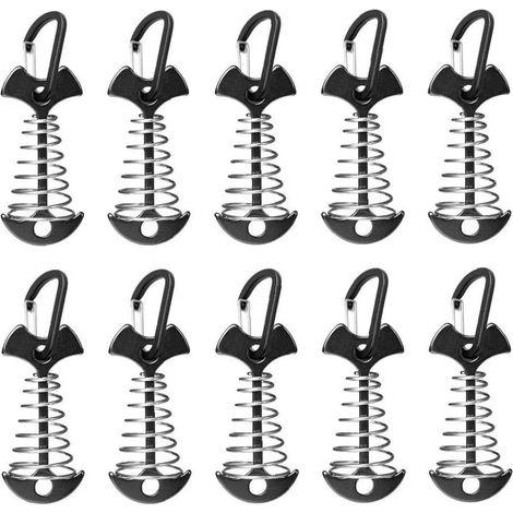 Lot de accessoires pour voile d’ombrage ressorts fixation + tendeur avec mousquetons plaque d’ancrage piquets camping 10 (1/5)